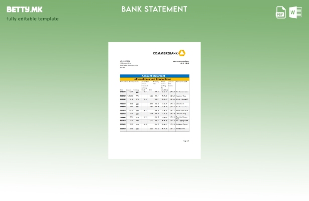 модерен стил Белизе Commerzbank извод од банкарски ексел шаблон